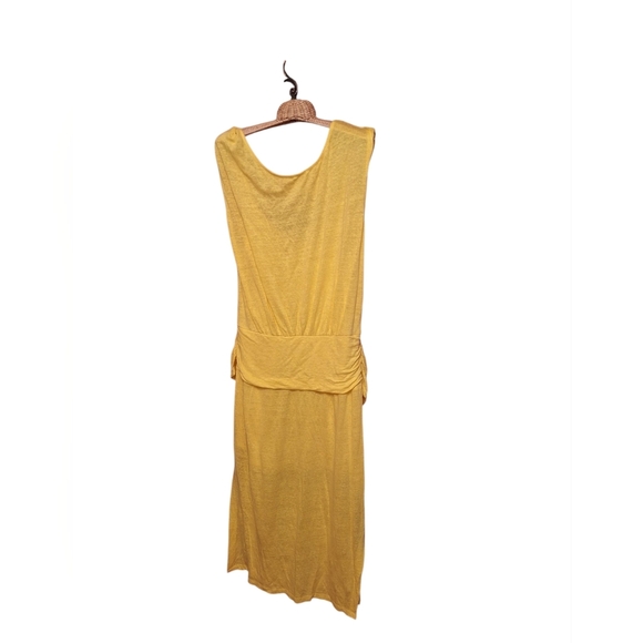 Tracy Reese 100% Linen Yellow Mid Dress Boho Draped Sleeveless Summer Cottage - Picture 5 of 6